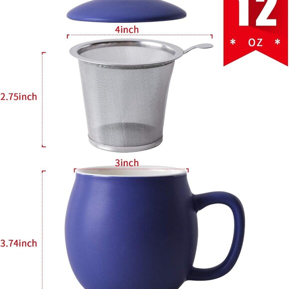 Ceramic Teacup with Infuser and Lid, Mug with Lid for Steeping(Any Color) - Picture 12 of 13